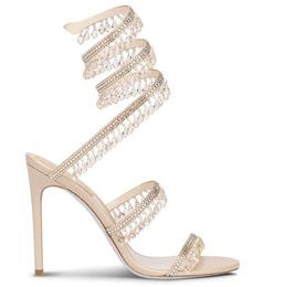 34 Caovilla wedding dress sandal women high heels shoes Romantic lady CHANDELIER nude Stiletto Sandals Jewellery sandalies ankle strap With box