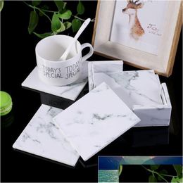 Mats Pads 6Pcs/Set Marble Leather Round Square Drink Coasters Placemat Cup Mat Pad Holder Kitchen Tableware Drop Delivery Home Gar Dhupr