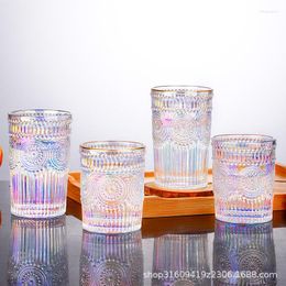 Wine Glasses Creative Thickened Glass Water Cups Retro Embossed Tea Sunflower Heat-resistant Summer Juice Beer