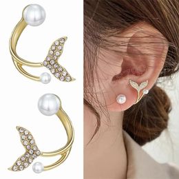 Fashion Luxury Zircon Fishtail Pearl Stud Earrings For Women Crystal Imitation Pearl Sweet Earring Jewellery Wedding Gifts
