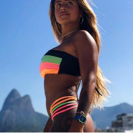 Women's Swimwear Colourful Striped Bikini Women's Swimsuit Two-piece Low-rise For Swimming