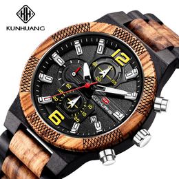 Wristwatches Top Brand Fashion Wood Chronograph Men Watches Date Sports Quartz Watch Business Luminous Wooden Clock Relogio Masculino