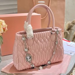 Sheepskin Fold Tote Bag Vegetable Basket Bags Women Handbag Purse Fashion Hardware Letter Genuine Leather Drill Chain Lady Shoulder Purse High Quality