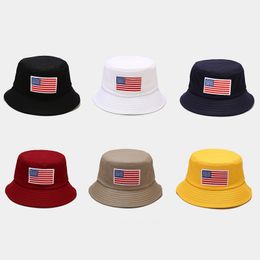 Mens Womens American Flag Fisherman Hat Embroidered Outdoor Travel Bucklet Hat Sun Protection Wide Brim Cap Unisex