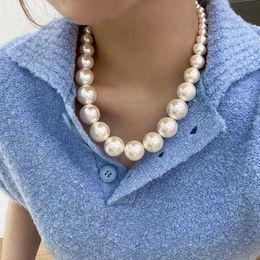 Chokers Fashion White Large Pearl Necklace Ladies Classic Temperament Elegant Party Banquet Dress with Necklace Jewelry Y2303