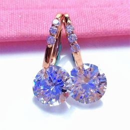 Stud Earrings Russia 585 Purple Gold Inlaid Zircon Rose Fashion Personality Plated 14K Colored