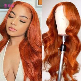 Lace Wigs Ginger Orange Colored Human Hair Straight Front Closure Brazillian Body Wave 230314