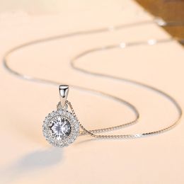 Designer sexy women shiny zircon s925 silver pendant necklace circular geometric design box chain necklace clavicle chain Jewellery gift