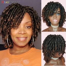 Synthetic Wigs Braided For Women Ombre Dreadlock Black Brown Red African Faux Locs Crochet Twist Hair Short 230314