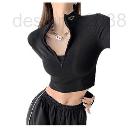 Women's Knits & Tees Designer sweater Women Tops fashion Knitted sweaters spring autumn Long sleeve Half Zip Top Woman Short T-shirt Solid Colour QTN8