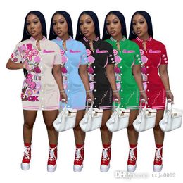 Sexy Women Casual Dress Summer One Piece Skirt Button Thread Printed Personalised Dresses Baseball Tracksuit Sportswear