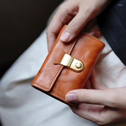 Wallets AETOO Custom Plant-tanned Cowhine Crease Vintage Large Capacity Organ Card Bag Leather Bank Clip Coin Purse Woman