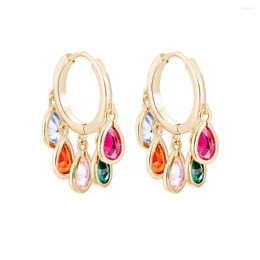 Hoop Earrings Gold Plated Water Drop For Women Cubic Zirconia Colorfully Birthstone Gift Couple Female Friend 2023