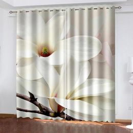 Curtain Modern Home Decoration Blackout 3D Stereoscopic Lifelike Magnolia Flower On White Background Custom Curtains