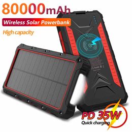 Large Capacity 36000mAh Wireless Solar Power Bank with Super LED Lighting Mobile Power Bank Portable External Battery for Xiaomi