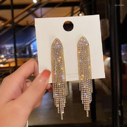 Dangle Earrings Long Tassel Crystal Drop Earring Women Geometric Triangle Full Rhinestone Statement Glisten Jewellery Orecchini Con Nappe
