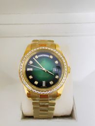Original box certificate 18k Gold President Male Watches Day Date Diamonds Green dial Watch Men Stainless Diamond Bezel Automatic WristWatch 83