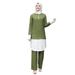 Ethnic Clothing Muslim Women Long Tops Islamic Sets Pants Abaya Dubai 2023 Patch Designs Ramadan Prayer Clothes 2 Piece SetEthnic