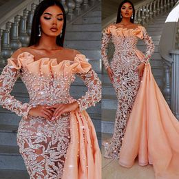 2023 Arabic Aso Ebi Gold Mermaid Prom Dresses Pearls Sequined Lace Evening Formal Party Second Reception Birthday Engagement Gowns Dress ZJ6065