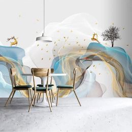 Wallpapers Custom Po Wallpaper Chinese Style Modern 3D Abstract Line Ink Landscape Elk Background Wall Mural Living Room Papel De Parede