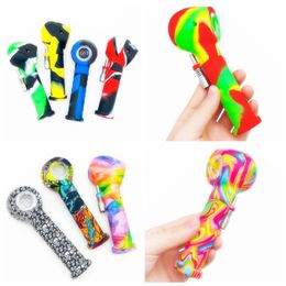 Colourful Multifunction Silicone Pipes Herb Tobacco Glass Philtre Spoon Bowl Portable Oil Rigs 10MM Nails Tip Straw Handpipes Hand Smoking Cigarette Holder