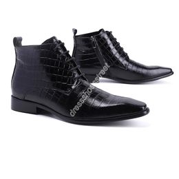New Design Fashion Men Boots Luxury Handmade Black Genuine Leather Ankle Boots Men British Style Botas Hombre, EU38-46