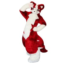 Mascot Costumes Long Fur Husky Dog Fox Fursuit Furry Mascot Costume Suit Fancy Dress Adult Outdoor Outfit Fur suit