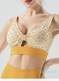 Women Leopard Fiess Yoga Bra Tops Bowknot Sexy Push Up Bras Vest Workout Breathble Quick Dry Tank LL