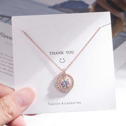 Pendant Necklaces S925 Sterling Silver Circle Fourclaw Single Diamond Necklace Women's Personality Wild Diamond Clavicle Chain PendantL230315