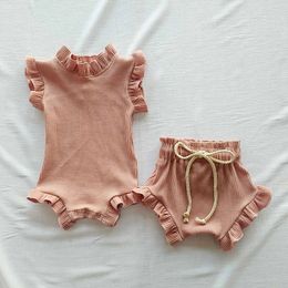 Clothing Sets 2Pcs Infant Baby Girl Clothes Set Cotton Ruffle Newborn Vest Romper Tops Bloomer Shorts Suit Baby Summer Outfits Clothing
