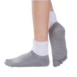 Sports Socks Cotton Thick Non-slip Winter Warm High Tube Yoga Woman Fashion Five Fingers Grip Pilates Floor With 5 Toes