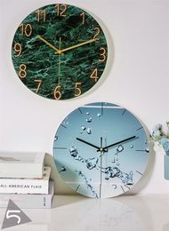 Wall Clocks 30cm Marble Fruit Pattern Clock Living Room Silent Home Modern Quartz Kitchen Decor Luxury Fashion 3D