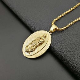 Pendant Necklaces Hip Hop Sold Gold Color Stainless Steel Virgin Mary Pendants Necklace For Men Women Religious Catholic JewelryPendant