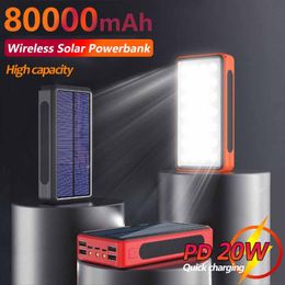 80000mAh Solar Wireless Fast Charging Power Bank Soft Rubber Dust-proof with 4 USB LED Portable External Battery