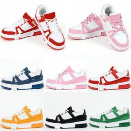 Kids Shoes Casual Boys Girls Trainers Children Youth Sport Sneakers Kid Leather Luxury Shoe Yellow Calfskin White Red Blue Black Lace Up Virgil Outdoor Sneakers