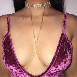 Festive Versatile Crossing Body Chain Sexy Super Shiny Full Diamond Neck Breast Chain Women's Jewelry Body Chains