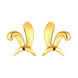 Stud Earrings FINE 999 24K Yellow Gold Women 3D