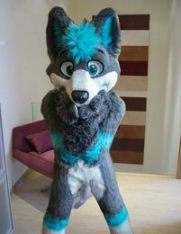 Halloween Mascot Costumes Long Fur Husky Dog Fox Fursuit Furry Mascot Head Tail Gloves Suit Fancy Dress Adult Outdoor Outfit Fur suit