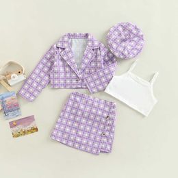 Clothing Sets Y Kids Girls Autumn Clothes Set Pcs Baby Long Sleeve Plaid Tops Blazer Vest Buttons Skirt Beret Hat Children Outfits P