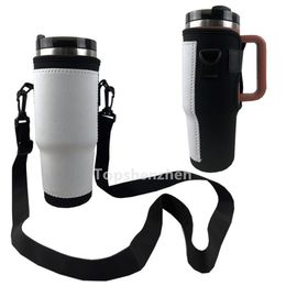 Drinkware Handle Sublimation 40oz Tumbler Sleeve Iced Coffee Cup Sleeve Neoprene Insulated Cover Holder For 40oz Vacuum Water Bottle With Adjustable Strap Handles