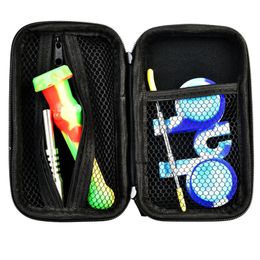 Travel Pocket Colorful Silicone Smoking Kit Portable Dry Herb Tobacco Oil Rigs Nails Tip Straw Spoon Storage Box Cigarette Holder Stash Case Waterpipe Bong Dabber