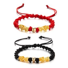 Link Bracelets Chain Lucky Rope Bracelet Chinese Style Pixiu Pendant Adjustable Hand Braided Protection Faith Unisex JewelryLink