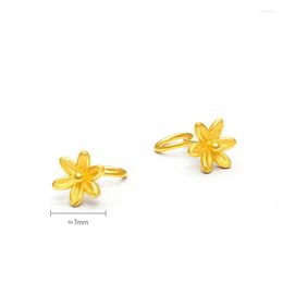 Stud Earrings Pure 24K Yellow Gold Women 999 Flower