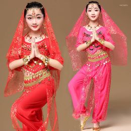 Stage Wear Kids Bollywood Belly Dance Costumes Set Girl Oriental Short Sleeve Child Performance