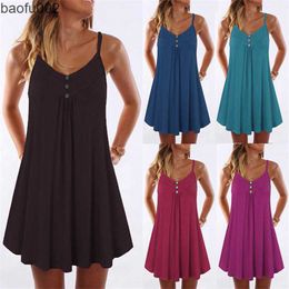 Casual Dresses Oversized Women Long T Shirt Dress Casual Loose Beach Short Dresses Summer Sexy Spaghetti Strap Mini Black Dress Button Vestido W0315