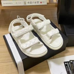 Platform Dad Shoes sandals Calf leather quilted Buckle caviar Slippers luxury chain buckle Hook Loop cool slides Designers hoop&loop flat heel ladies Sandal with box