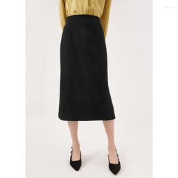 Skirts Long Skirt Rayon Silk Spandex Office Lady Pencil Mid-Calf Korean Fashion Clothing Empire For Women Black