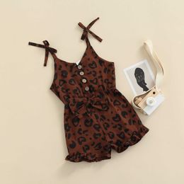 Rompers Citgeett Summer Infant Baby Girl Leopard Romper V Neck Suspender Bow Button Jumpsuit Pants Clothes L230314