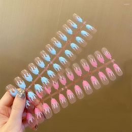 False Nails 24Pcs Nail Tips Blue/Pink UV Gel Beauty Tools DIY Full Cover Manicure Coffin Fake Flame