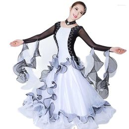Stage Wear Adult Black And White Colour Rhinestone Plus Size Standard Ballroom Dancing Dress Women's Modern Dance Performance MQ252